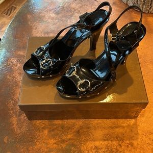 Gucci size 9 Sand Pelle S Gomma Vitello Vernice Soft Nero